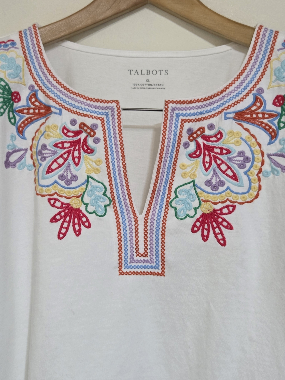 Talbots Embroidered Split Neck Top - Picture 3 of 11